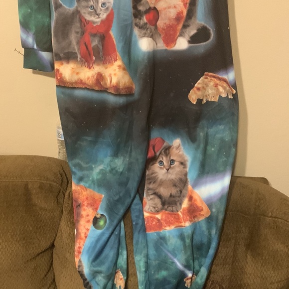 Rage On Size XL Cat Pizza Christmas Union Suit jumpsuit pajamas sleeper - Picture 7 of 7